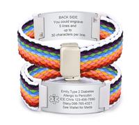 Medical Alert Bracelet for Women Men - Customised Elastic Braided Loop Straps Identification Bracelets Engraved Emergency Medical Info Allergy Diabetic Blood Thinner, Personalised Medic ID Bracelet