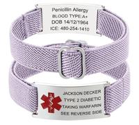 Medical Alert Bracelet for Women & Men Personalised purple Safety ID with Adjustable Medical Info Bracelets Gift for Autism Allergy Diabetic Epilepsy Elderly Safety & Emergency Contact Bracelet.