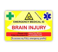Medical Alert Card, Emergency ID, Medical Identity Card, Personalised to Your Condition, Awareness of Medications, ID and Contact SMS System Options (Brain Injury)