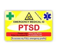 Medical Alert Card, Emergency ID, Medical Identity Card, Personalised to Your Condition, Awareness of Medications, ID and Contact SMS System Options (PTSD)