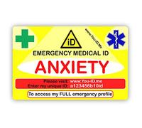 Medical Alert Card, Emergency ID, Medical Identity Card, Personalised to Your Condition, Awareness of Medications, ID and Contact SMS System Options (Anxiety)