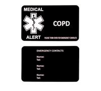 Medical Alert Card in Black Lightweight Aluminium with Custom Emergency Contact Info - Ideal for Wallet/Purse/Card Holder - Laser Etched with Your Custom Details (Design COPD)
