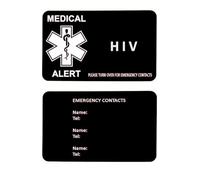 Medical Alert Card in Black Lightweight Aluminium with Custom Emergency Contact Info - Ideal for Wallet/Purse/Card Holder - Laser Etched with Your Custom Details (Design HIV)