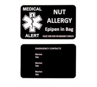 Medical Alert Card in Black Lightweight Aluminium with Custom Emergency Contact Info - Ideal for Wallet/Purse/Card Holder - Laser Etched with Your Custom Details (Design nut)