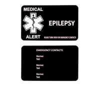 Medical Alert Card in Black Lightweight Aluminium with Custom Emergency Contact Info - Ideal for Wallet/Purse/Card Holder - Laser Etched with Your Custom Details (Design Epilepsy)