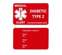 Medical Alert Card in Red Lightweight Aluminium with Custom Emergency Contact Info - Ideal for Wallet/Purse/Card Holder - Laser Etched with Your Custom Details (Design diabetic2)