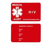 Medical Alert Card in Red Lightweight Aluminium with Custom Emergency Contact Info - Ideal for Wallet/Purse/Card Holder - Laser Etched with Your Custom Details (Design HIV)