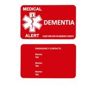 Medical Alert Card in Red Lightweight Aluminium with Custom Emergency Contact Info - Ideal for Wallet/Purse/Card Holder - Laser Etched with Your Custom Details (Design Dementia)