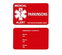 Medical Alert Card in Red Lightweight Aluminium with Custom Emergency Contact Info - Ideal for Wallet/Purse/Card Holder - Laser Etched with Your Custom Details (Design Parkinsons)