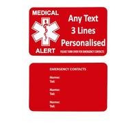 Medical Alert Card in Red Lightweight Aluminium with Custom Emergency Contact Info - Ideal for Wallet/Purse/Card Holder - Laser Etched with Your Custom Details (Any Text)