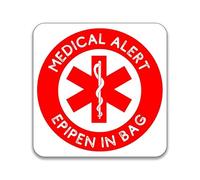 Medical Alert - EPI Pen in Bag - RED Warning - Pack of 10 Square Stickers - 55mm x 55mm