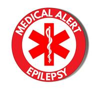 Medical Alert Epilepsy White Writing RED Background 6 x 70mm Vinyl Stickers (Pack of 6)