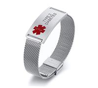 Medical Alert ID Bracelet - Free Custom Mesh Band Adjustable SOS Emergency Personalized Name Identification Wristbands for Unisex