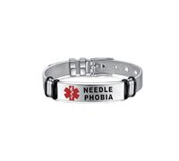 Medical Alert Identification Bracelets, Silver Stainless Steel, Adjustable Diabetes Epilepsy Blood Thinner (Needle P)