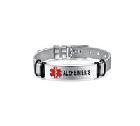Medical Alert Identification Bracelets, Silver Stainless Steel, Adjustable Diabetes Epilepsy Blood Thinner (Alzheimer's)