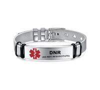 Medical Alert Identification Bracelets, Silver Stainless Steel, Adjustable Diabetes Epilepsy Blood Thinner (DNR (Do Not Resuscitate))