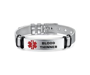 Medical Alert Identification Bracelets, Silver Stainless Steel, Adjustable Diabetes Epilepsy Blood Thinner (Blood Thinner)