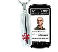 Medical Alert Necklace, Mens Womens Stainless Steel Medic ID Alert, Pill Shaped Enclosure, Ball Chain Necklace, Smartphone Friendly Identity (Diabetes T2)