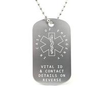 Medical Alert Necklace, Personalised Emergency ID Tag, Engraved with QR and Custom Text, Six Colours, Free Engraving, Free Fully Updateable Online Medical ID Service