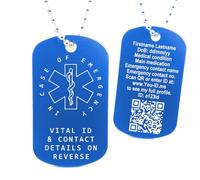 Medical Alert Necklace, Personalised Emergency ID Tag, Engraved with QR and Custom Text, Six Colours, Free Engraving, Free Fully Updateable Online Medical ID Service