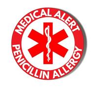 Medical Alert - RED Background - PENICILLIN Allergy - Large 6 x 70mm Stickers