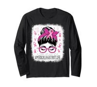 Medical Assistant Messy Bun Women Breast Cancer Awareness Long Sleeve T-Shirt