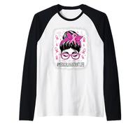 Medical Assistant Messy Bun Women Breast Cancer Awareness Raglan Baseball Tee
