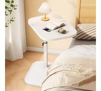 Medical Bed Table, Sofa Side Table, C Shaped End Table Adjustable Height, 360°Swivel TV Tray Table, Laptop Table Bedside Table for Small Spaces(White)
