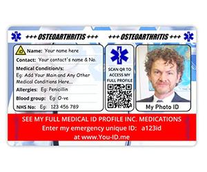 Medical Card with Photo ID, Emergency ID Card, Personalised (Osteoarthritis)