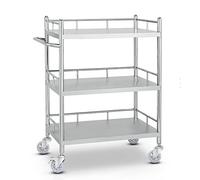 Medical Cart, 2 Tier Lab Serving Cart, Stainless Steel Trolley with Silent Omnidirectional Wheels, 80X48Cm, Ideal for Laboratory and Medical Use