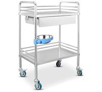 Medical Cart, Stainless Steel Lab Cart with 2 Shelves and 1 Drawer for Dental Office, Hospital, Spa, Beauty Salon