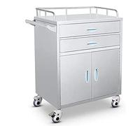 Medical Cart Utility Carts Stainless Steel - Portable 2 Drawer Serving Trolley for Medical, Dental, Lab Use - Mobile Cart