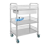 Medical Cart with A Drawer, Medical Trolley Cart, 3 Tier Stainless Steel Cart with Wheels, 360°Rotate Wheels Heavy Duty Medical Utility Cart, for Hospital Dental Clinic(27.2x18.1"/69x46cm)