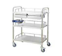 Medical Cart with Wheels, 3 Layer Lab Cart with Double Drawers and Refuse Basin, Stainless Steel Service Cart for Hospital, Laboratory, Restaurant, Hotel