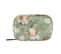 Medical Cartoon Sage Green Cute Cow Pill Bags with Removable Compartments 7-Day Pill Organizer for Handbag