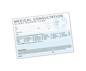 Medical Client Record Card - Treatment Consultation Form for Mobile Therapists & Salons A5 Pack of 50 - Landscape