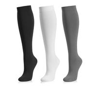 Medical Compression Socks for Women and Men 3 Pairs 20-30 mmHg Knee High Christmas Compression Stockings Circulation Best for Running Athletic Nurses, 03 Black/White/Gray, L-X-L