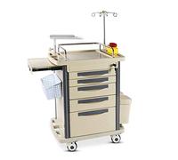 Medical Crash Cart trolley with Emergency Accessory - Cardiac Board, IV Pole, O2 Holder, Power Strip, Trash Bin, Drawers with Dividers - Mobile Emergency Cart for Hospitals and Clinics