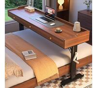 Medical Hospital Bed Table, Standing Laptop Cart, Overbed Table Adjustable Height with Hand Crank & Storage, for Bedroom, Living Room, Office(Brown,150cm/59.1in)