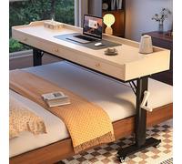 Medical Hospital Bed Table, Standing Laptop Cart, Overbed Table Adjustable Height with Hand Crank & Storage, for Bedroom, Living Room, Office(Off-white,130cm/51.2in)