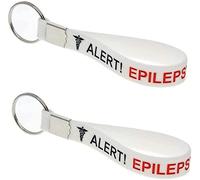 Medical ID Me - 2 Pack ALERT EPILEPSY Silicone KEYRINGS Key Rings Medical Alert Awareness Epileptic Women's Mens UK Seller (x2 White)