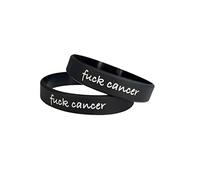 Medical ID Me (2 PACK) Fuck Cancer Wristband For Breast Testicular Prostate Ovarian Lung Skin Awareness Support Silicone Bracelet Men's Women's Adult Gift (Large 20cm, 2 Pack Black)