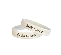 Medical ID Me (2 PACK) Fuck Cancer Wristband For Breast Testicular Prostate Ovarian Lung Skin Awareness Support Silicone Bracelet Men's Women's Adult Gift (Large 20cm, 2 Pack WHITE)