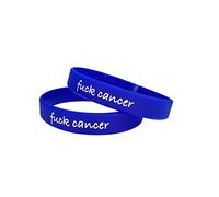 Medical ID Me (2 PACK) Fuck Cancer Wristband For Breast Testicular Prostate Ovarian Lung Skin Awareness Support Silicone Bracelet Men's Women's Adult Gift (Large 20cm, 2 Pack BLUE)