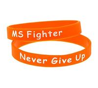 Medical ID Me (2 PACK) Orange MS Fighter Never Give Up Silicone Wristband Multiple Sclerosis MS Bracelet UK (Large 20cm)