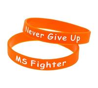 Medical ID Me (2 PACK) Orange MS Fighter Never Give Up Silicone Wristband Multiple Sclerosis MS Bracelet UK (Medium 18cm)