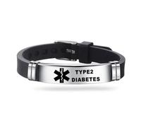 Medical ID Me - Medical Alert Silicone Bracelets Emergency Medical Awareness Epilepsy Diabetes COPD Blood Thinner Men Women Stainless Steel Adjustable (Type 2 Diabetes)