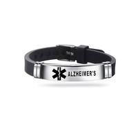 Medical ID Me - Medical Alert Silicone Bracelets Emergency Medical Awareness Epilepsy Diabetes COPD Blood Thinner Men Women Stainless Steel Adjustable (Alzheimer's)