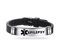 Medical ID Me - Medical Alert Silicone Bracelets Emergency Medical Awareness Epilepsy Diabetes COPD Blood Thinner Men Women Stainless Steel Adjustable (Epilepsy)