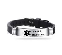 Medical ID Me - Medical Alert Silicone Bracelets Emergency Medical Awareness Epilepsy Diabetes COPD Blood Thinner Men Women Stainless Steel Adjustable (Diabetes Type 2)